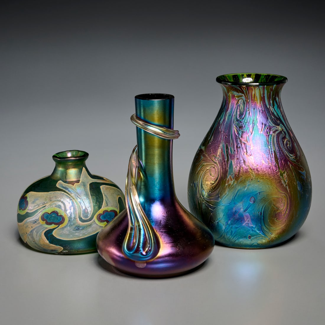 Loetz style iridescent art glass group (1 of 7)