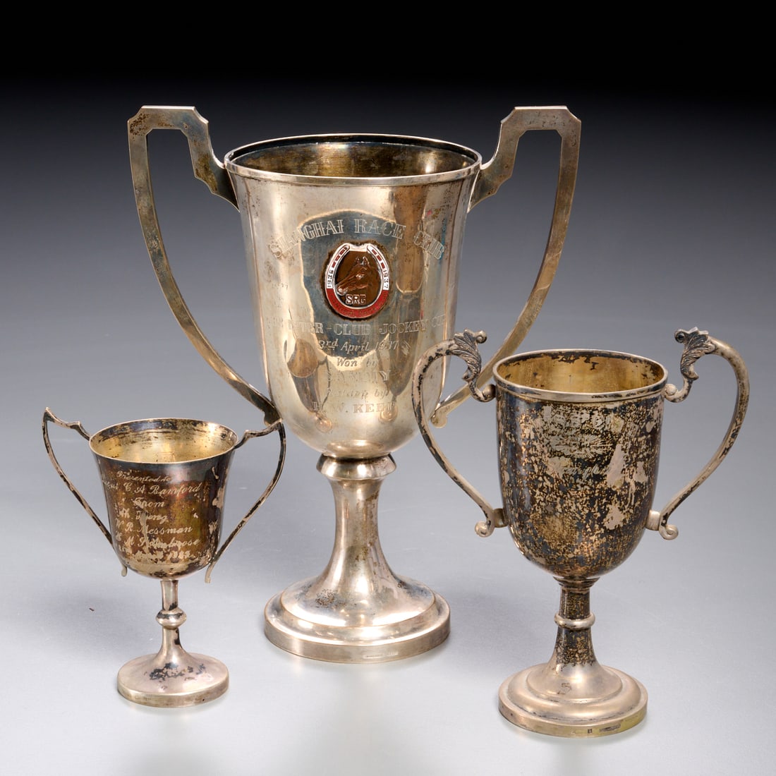 (3) Chinese silver racing trophies, Early 20th c. (1 of 8)