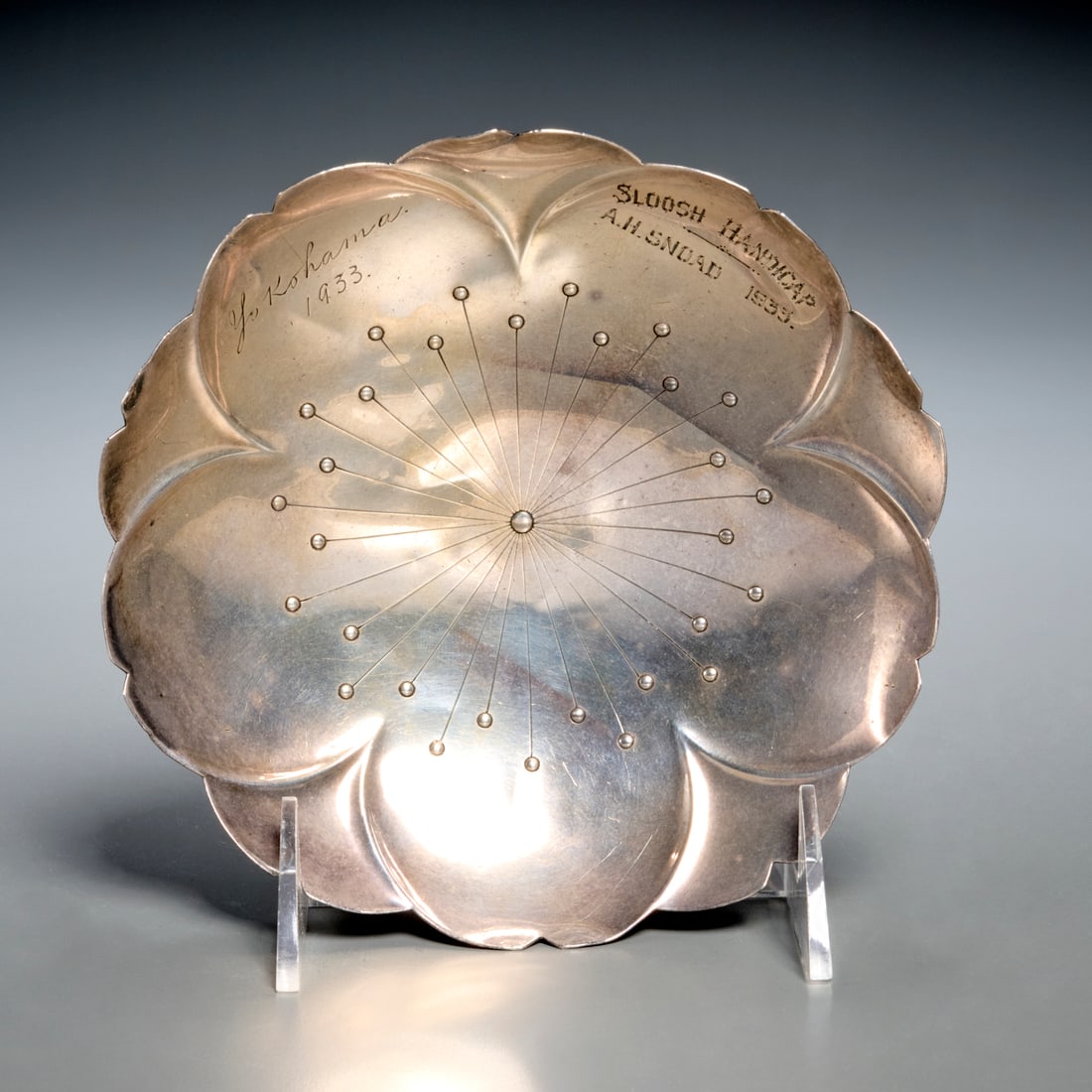 Asahi Shoten (attrib), silver dish, 1933 (1 of 6)