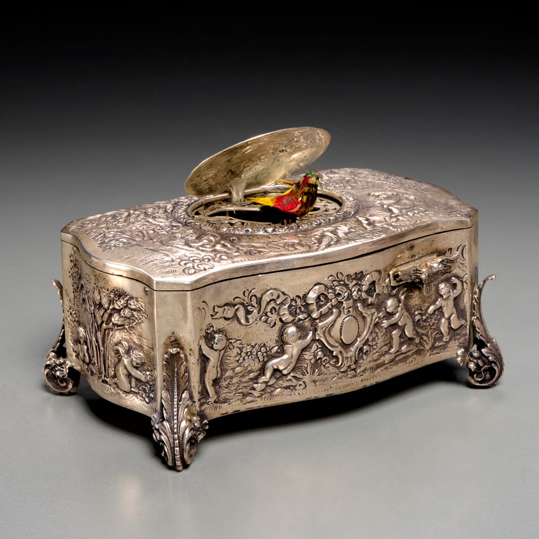 German repousse silver singing bird box (1 of 9)