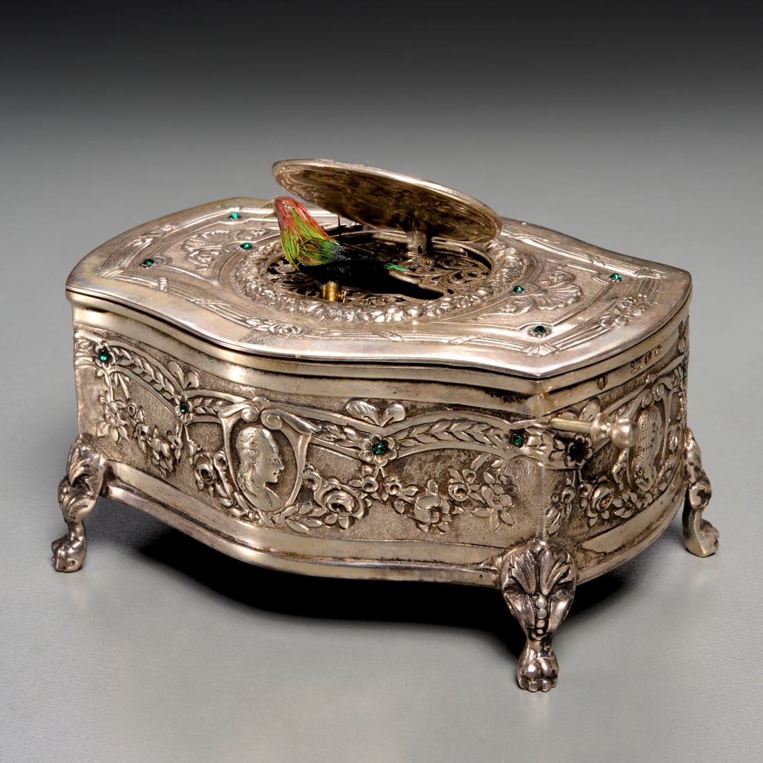 German repousse sterling singing bird box (1 of 8)