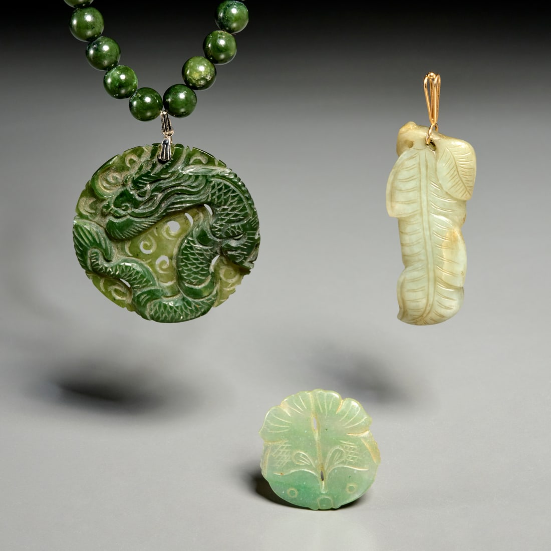 (3) Chinese jade carvings and necklace (1 of 5)