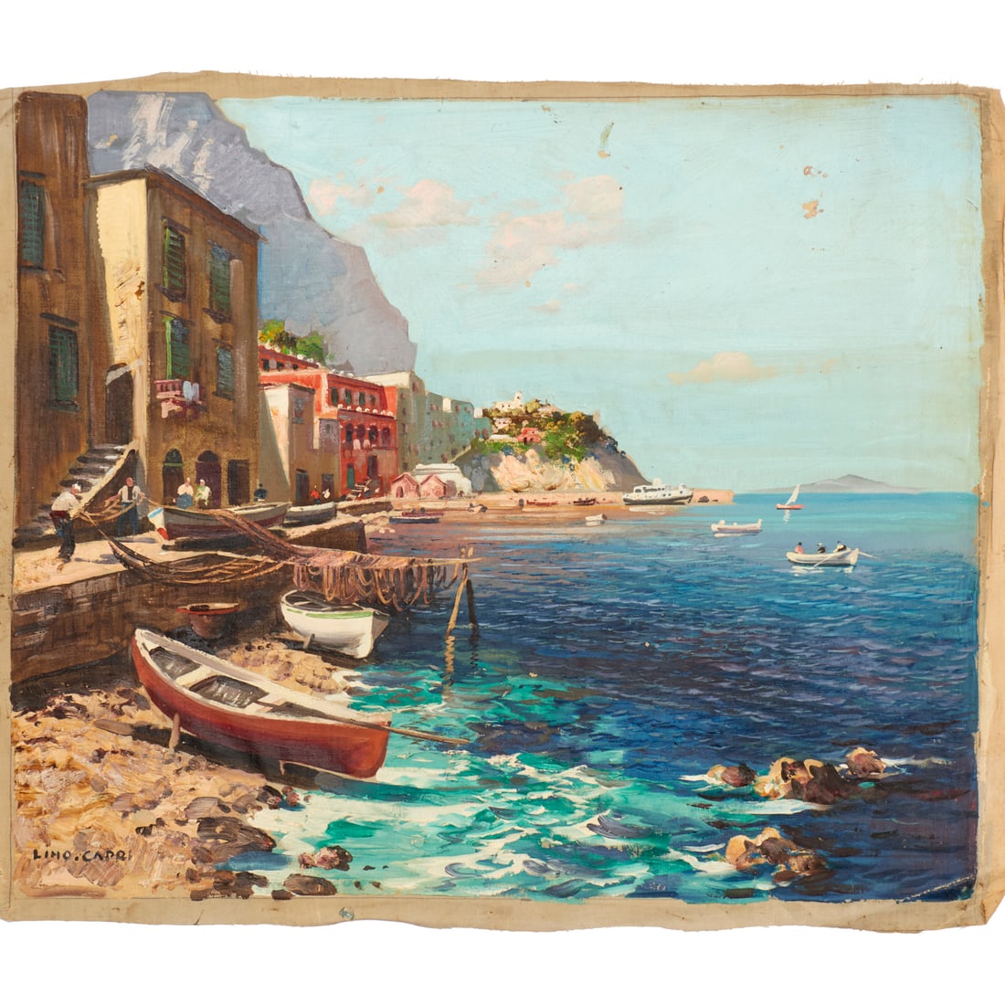 Gustave Lino, oil on canvas: Gustave Lino, oil on canvas, Gustave Lino (French, 1893-1961), Capri Coast, signed lower left, unstretched canvas, 19.5"h x 23.5"w (image), approx. 21"h x 25"w (canvas)