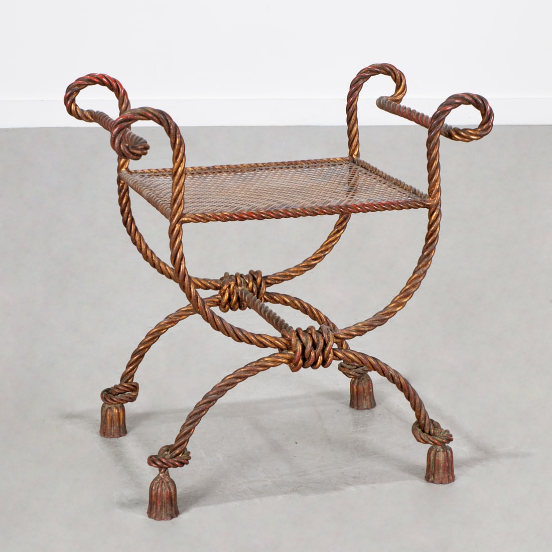 Italian gilt metal rope and tassel vanity stool (1 of 5)