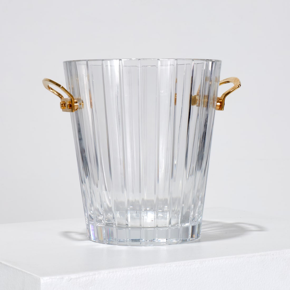 Baccarat crystal "Harmonie" champagne bucket: Baccarat crystal "Harmonie" champagne bucket, 20th c., France, gilt metal handles, maker's mark to underside and handles, 9"h x 11"w x 8.25"d Provenance: From the Estate of an Italian Scholar and Coll