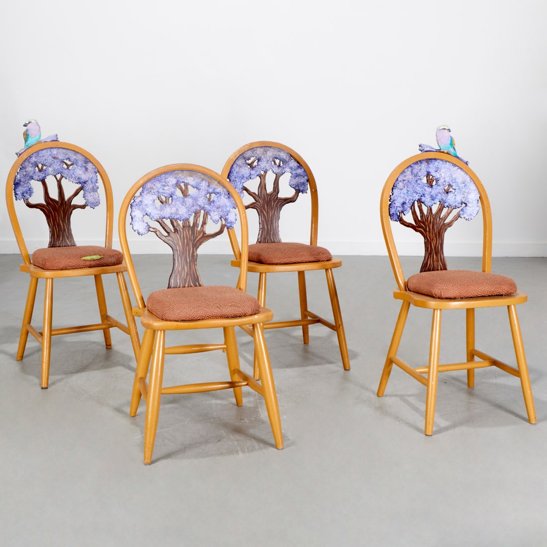 Set (4) bespoke artisan painted dining chairs (1 of 7)