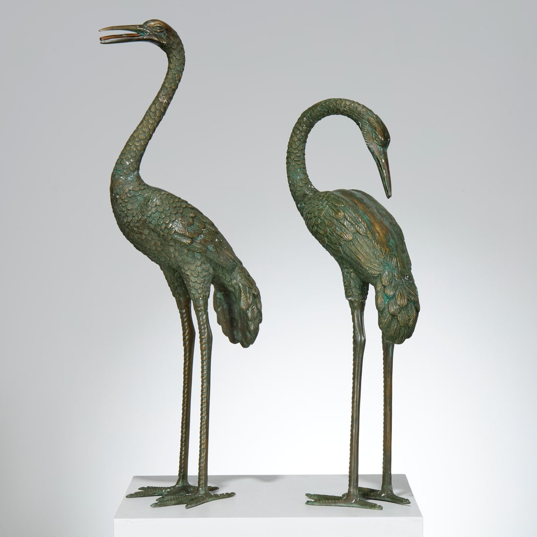 Pair verdigris bronze fountain cranes (1 of 7)