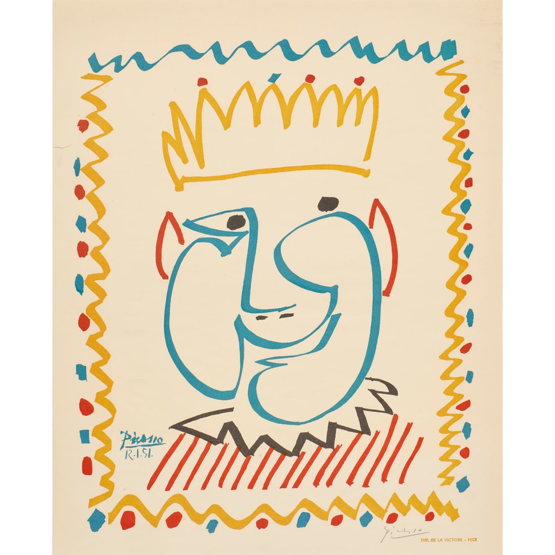 Pablo Picasso (after), lithographic poster, signed: Pablo Picasso (after), lithographic poster, signed, After Pablo Picasso (Spanish, 1881-1973), Exhibition poster for the carnival in Nice, France, pencil signed "Picasso" lower right, loose and unframe