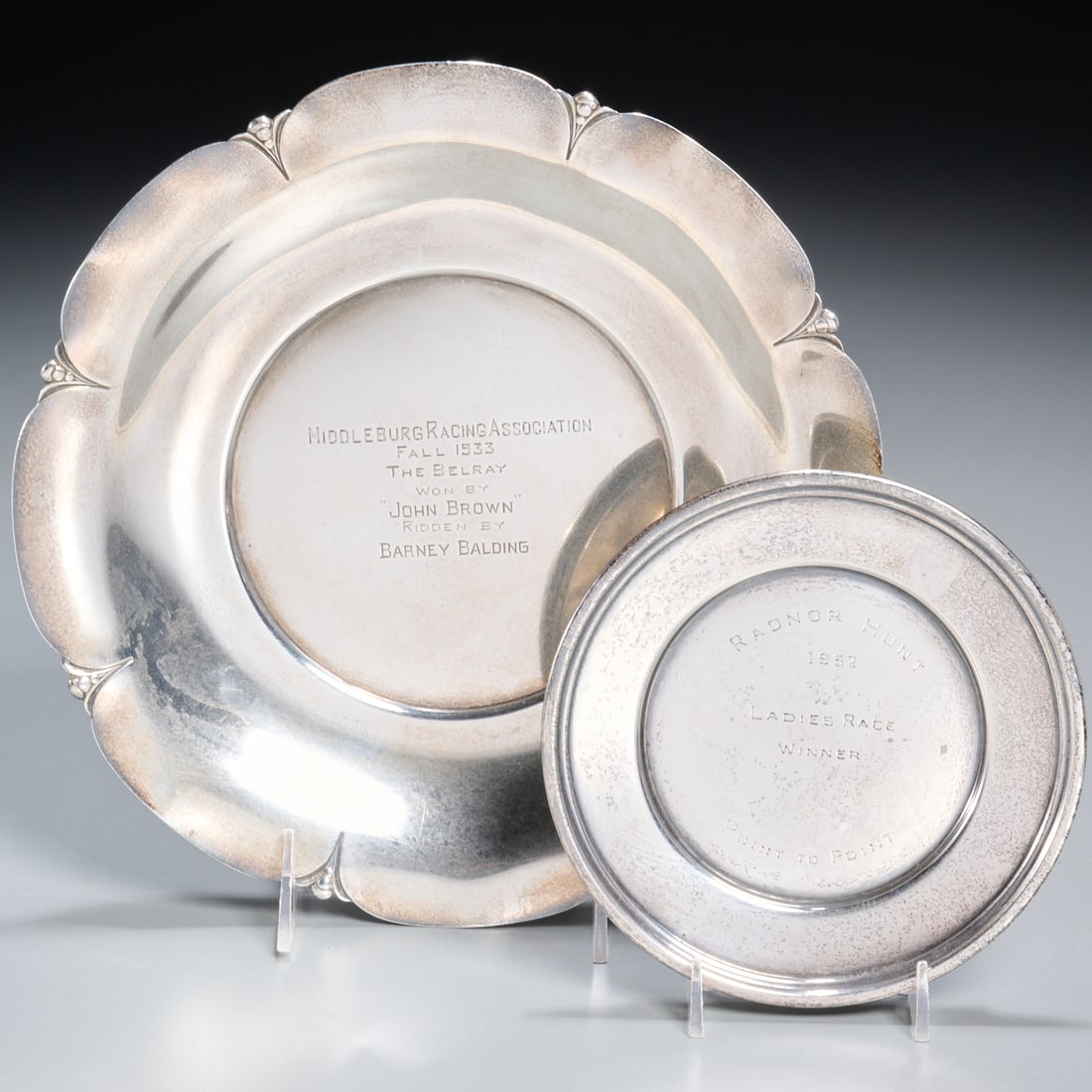 (2) Sterling horse racing trophy platters (1 of 5)