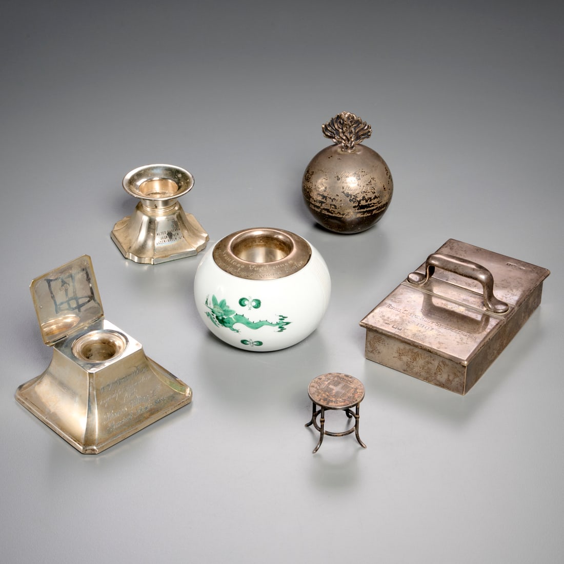 (6) Silver mounted & engraved table objects (1 of 10)