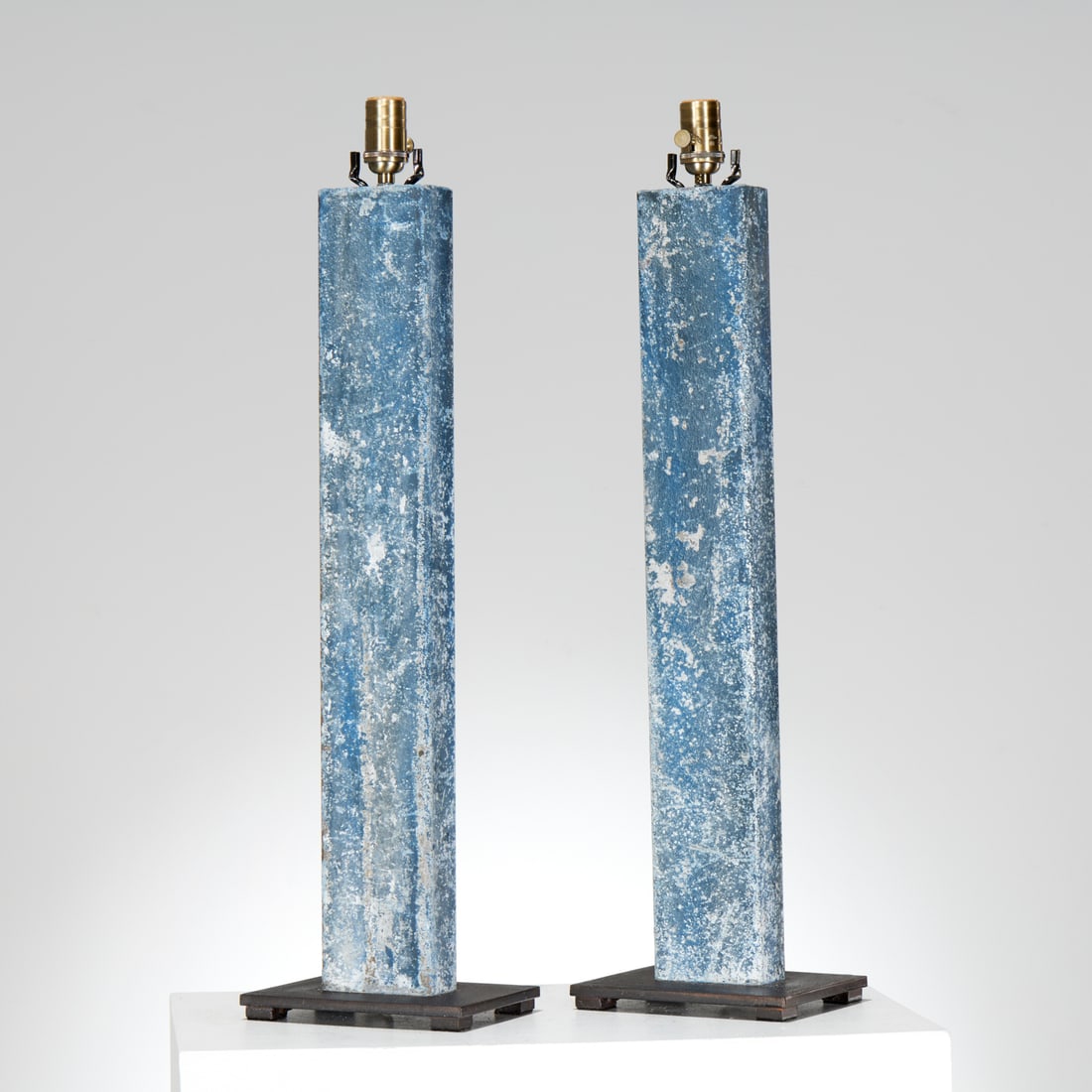 Pair Modernist oxidized metal column lamps (1 of 5)
