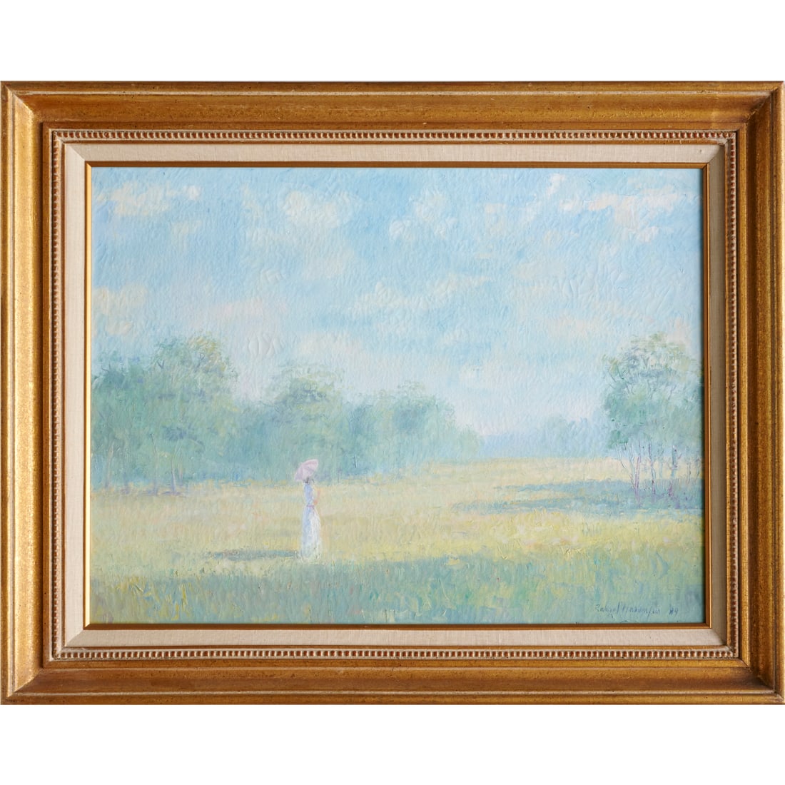 Richard Hasenfus, oil on canvas, 1989: Richard Hasenfus, oil on canvas, 1989, Richard Hasenfus (American, 1932-2019), "Summer Field", Impressionist Landscape, signed and dated lower right, 17.5"h x 23.5"w (sight), 23.75"h x 29.75"w (frame)