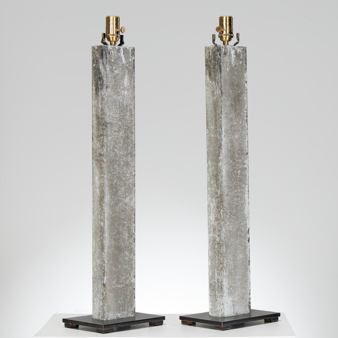 Pair Modernist oxidized metal column lamps (1 of 4)