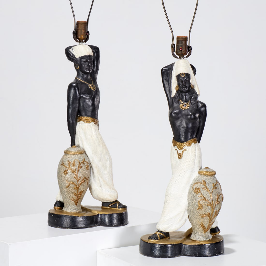 Pair Art Deco Nubian chalkware lamps (1 of 6)