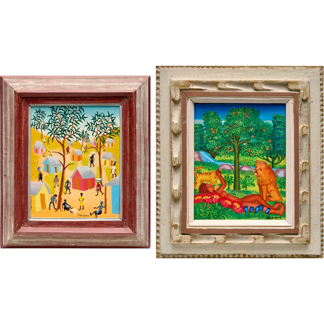 Haitian School, (2) oils on Masonite, incl Leveque (1 of 10)