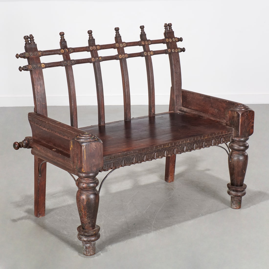 Indian carved wood bench (1 of 5)