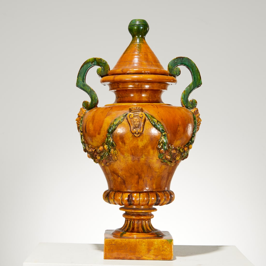 Large Neoclassical style glazed majolica urn (1 of 6)