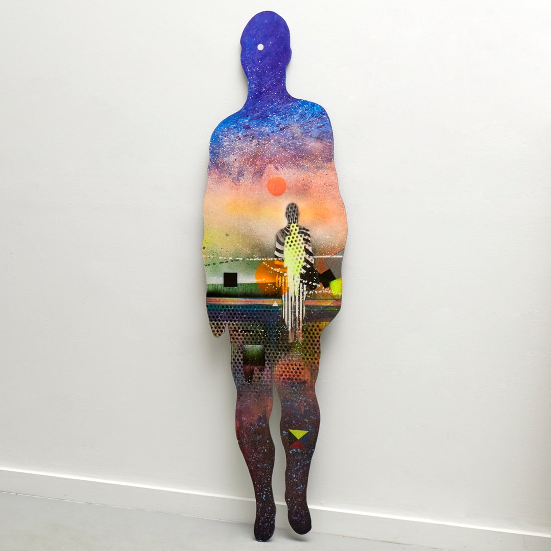 John Eric Broaddus, acrylic on shaped panel: John Eric Broaddus, acrylic on shaped panel, John Eric Broaddus (American, 1943-1990), "Walking Man / Zulu", signed and titled on left calf, 72"h x 20.25"w Provenance: The Arthur J. Williams Collectio