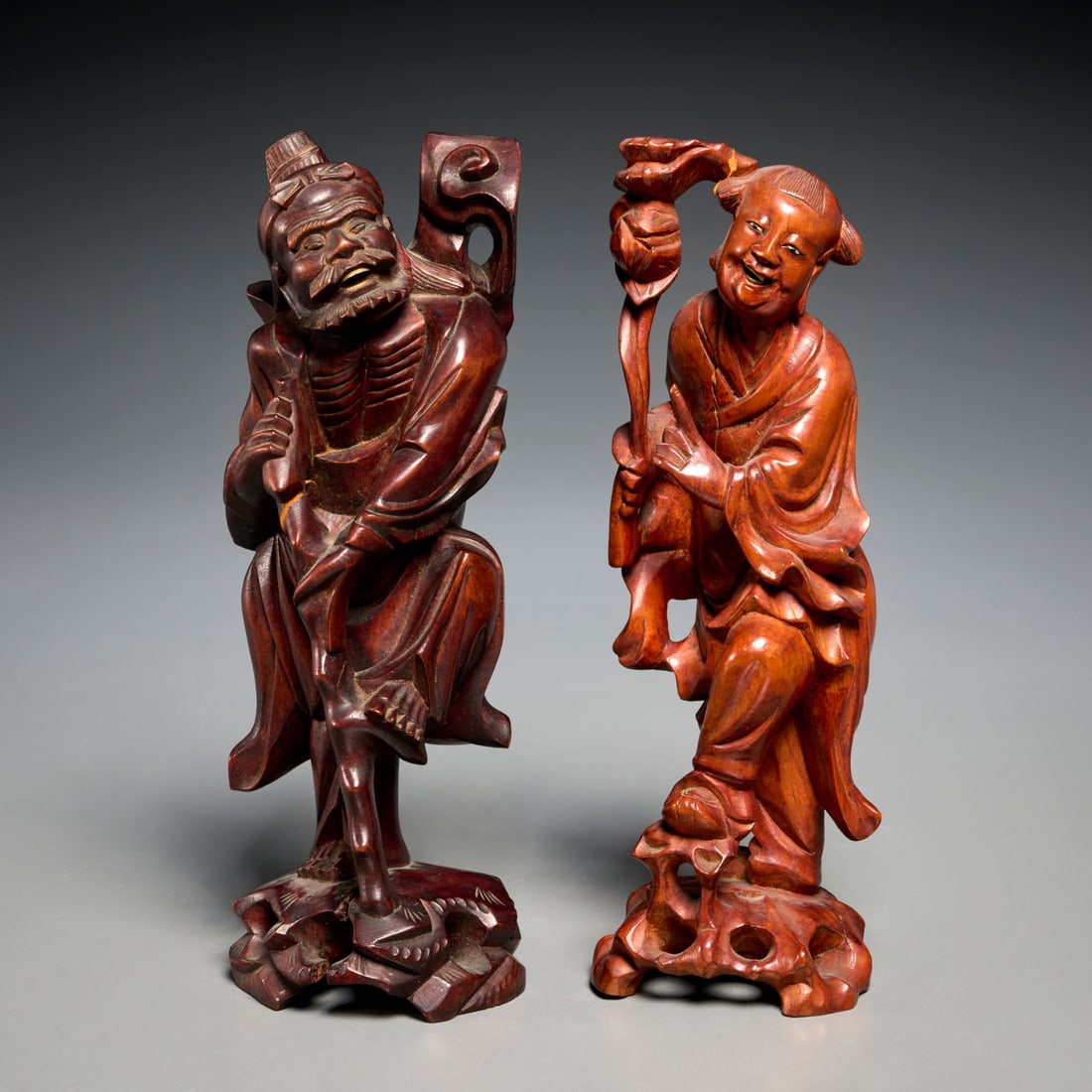 Pair Chinese carved wood immortals (1 of 7)