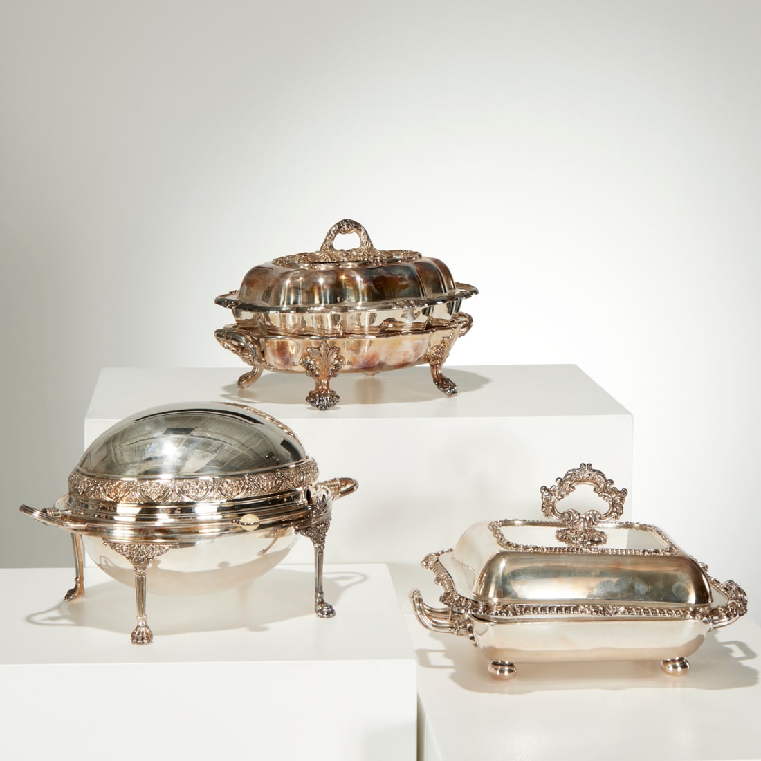 (3) English silverplated covered servers (1 of 9)