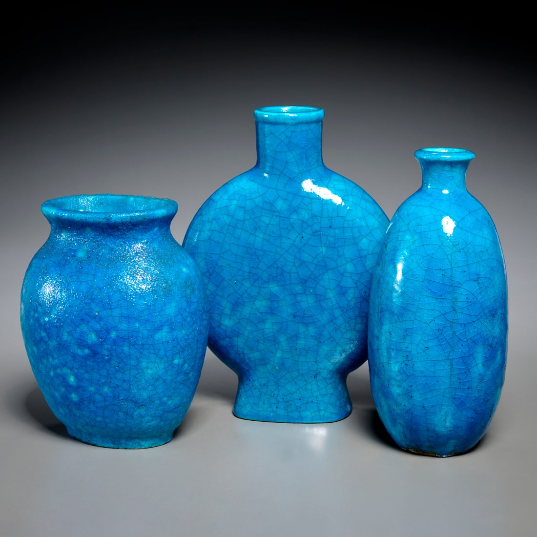 Edmond Lachenal, (3) turquoise glaze pottery vases (1 of 8)