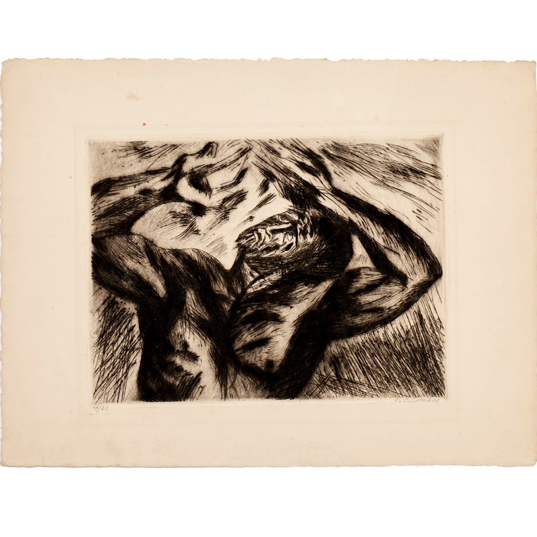 Jose Clemente Orozco, drypoint etching, signed: Jose Clemente Orozco, drypoint etching, signed, Jose Clemente Orozco (Mexican, 1883-1949), "Prometheus, hand raised above head", 1935, etching on Fabriano wove paper, signed "J.C. Orozco" in pencil lo