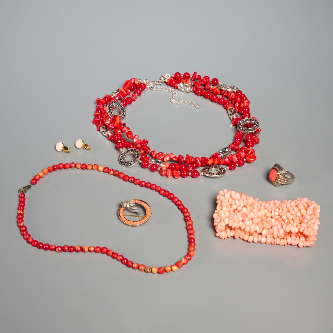 (6) Piece coral jewelry group (1 of 9)
