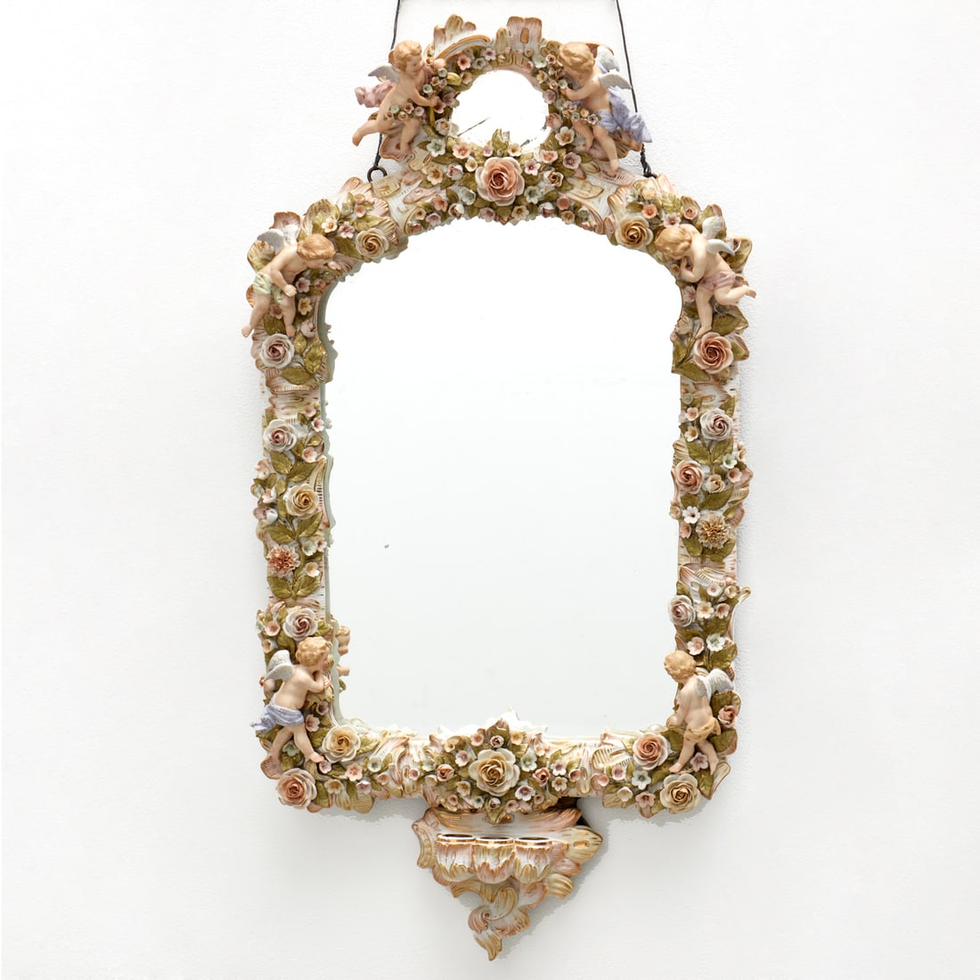 Meissen style porcelain wall mirror (1 of 6)