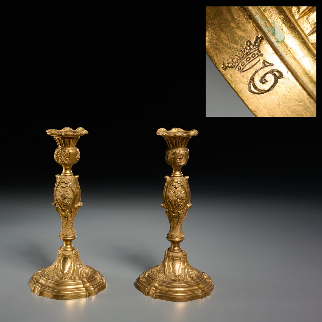 Louis XV ormolu candlesticks with Royal Cypher (1 of 8)
