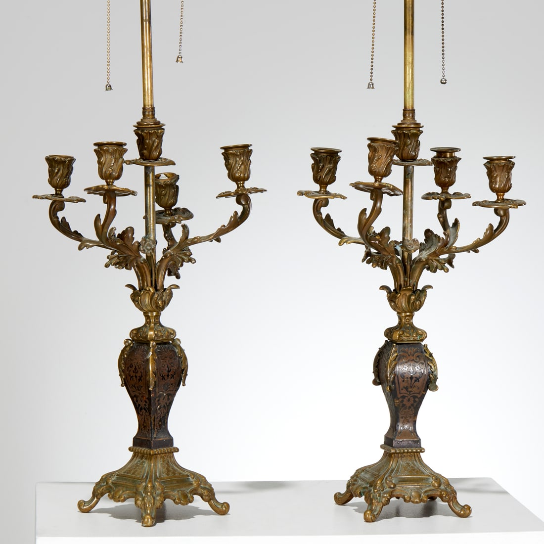 Pair Louis XV style Boulle candelabra lamps (1 of 7)