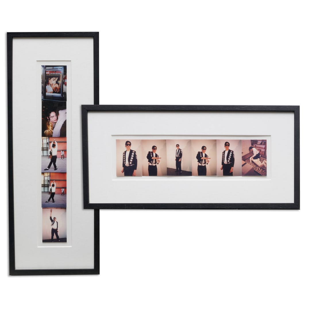 Cameron Jamie, photographs, 1996-1997: Cameron Jamie, photographs, 1996-1997, Cameron Jamie (American, b. 1969), (2) sets of mounted and framed photos, Michael Jackson Impersonator, each signed and dated verso, 3.5"h x 2.5"w (each photo),