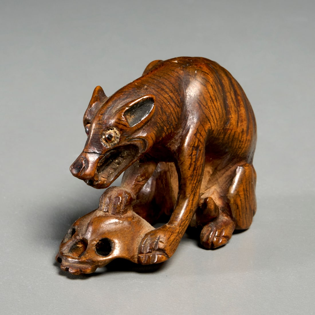 Meiji Period netsuke, wolf and skull (1 of 5)