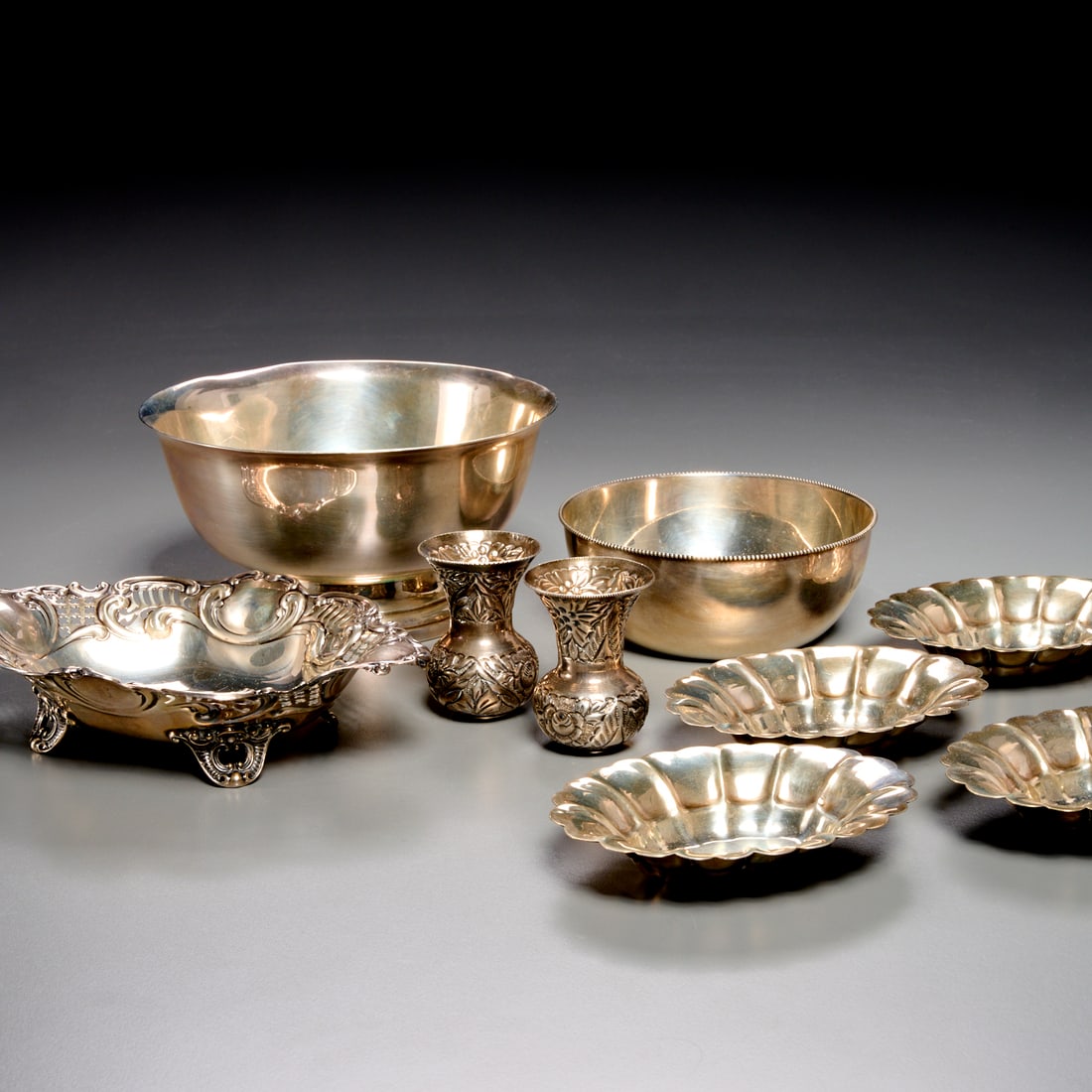 Group (9) silver bowls and table articles (1 of 9)
