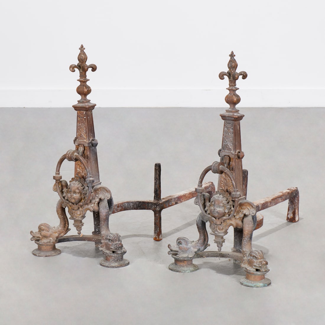 Pair large French Baroque style andirons (1 of 7)