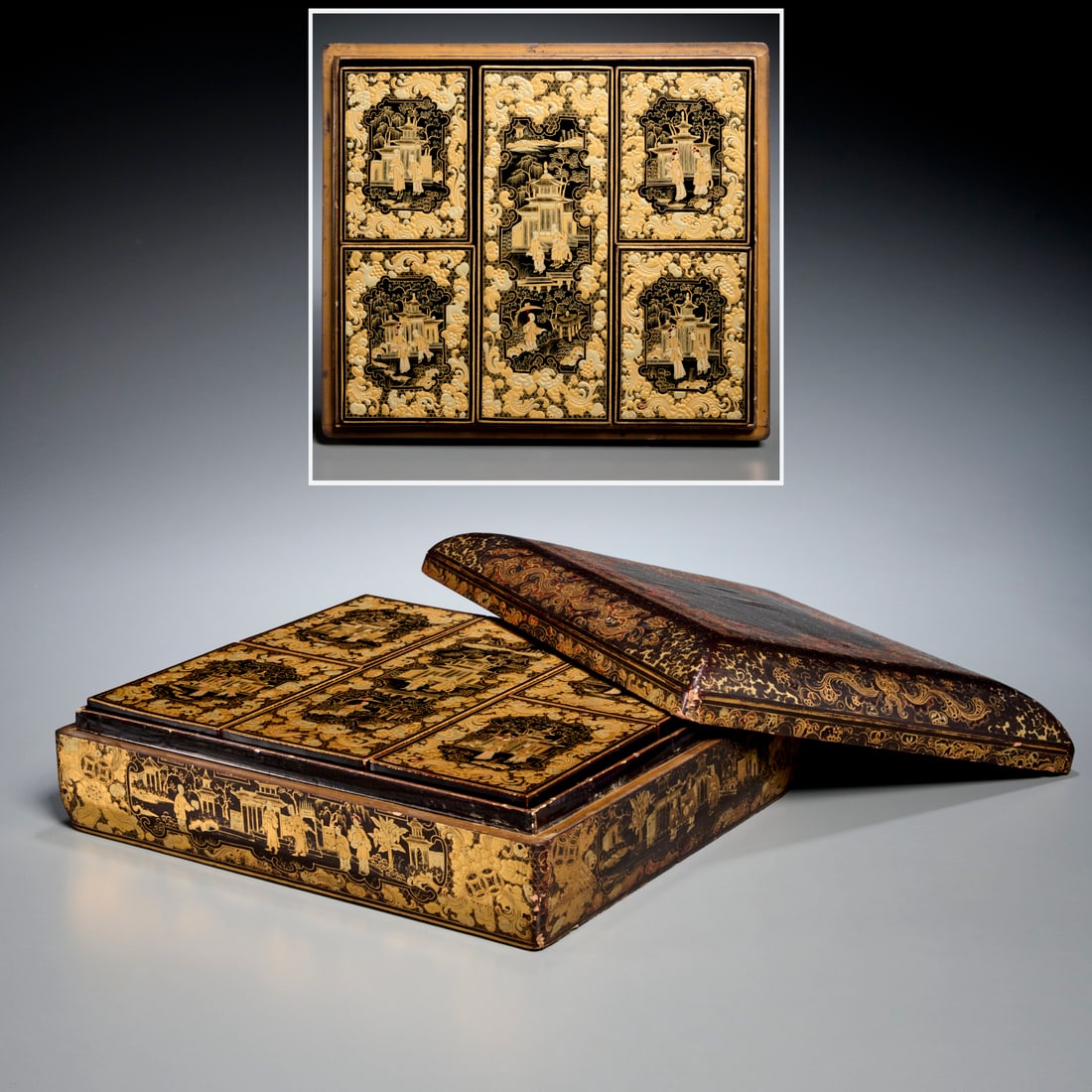 Chinese Export gilt lacquer gaming box (1 of 7)