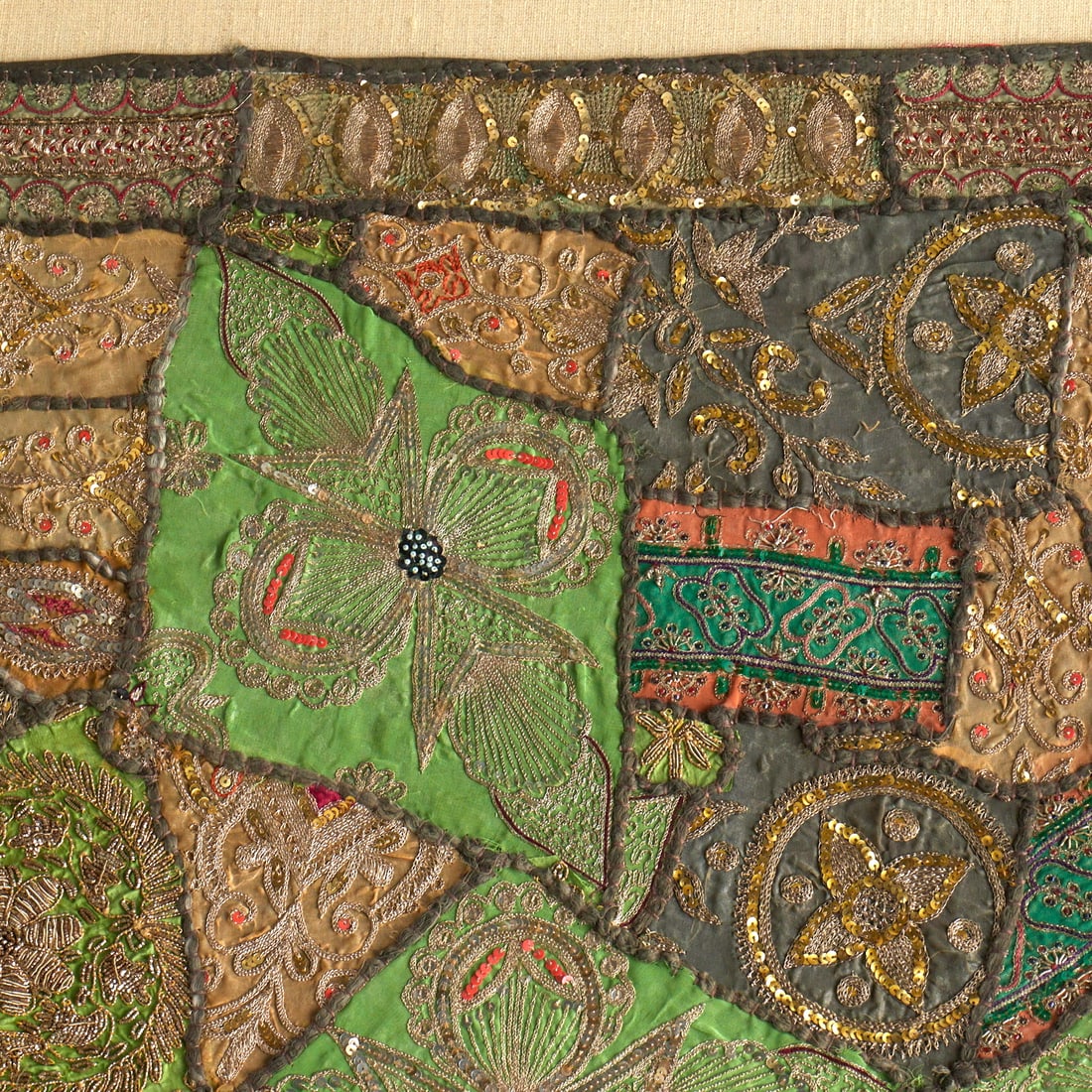 Large embroidered Indian patchwork panel - 2