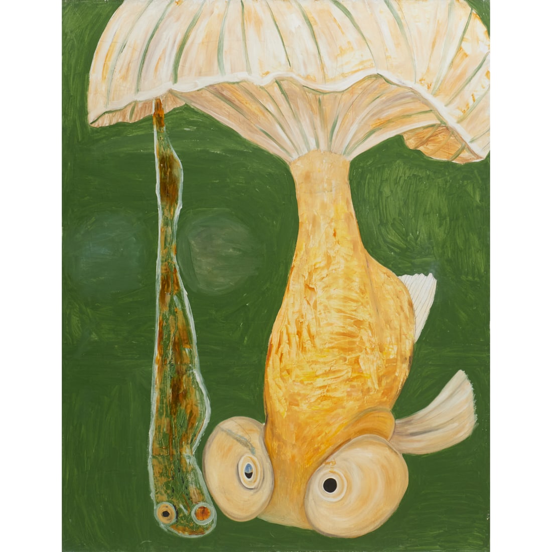 Elliott Green, large acrylic on canvas, 1986: Elliott Green, large acrylic on canvas, 1986, Elliott Green (American, b. 1960), Untitled, Surrealist upside down figure signed "Elliott Green" and dated verso, 67.25"h x 52.25"w (stretcher),