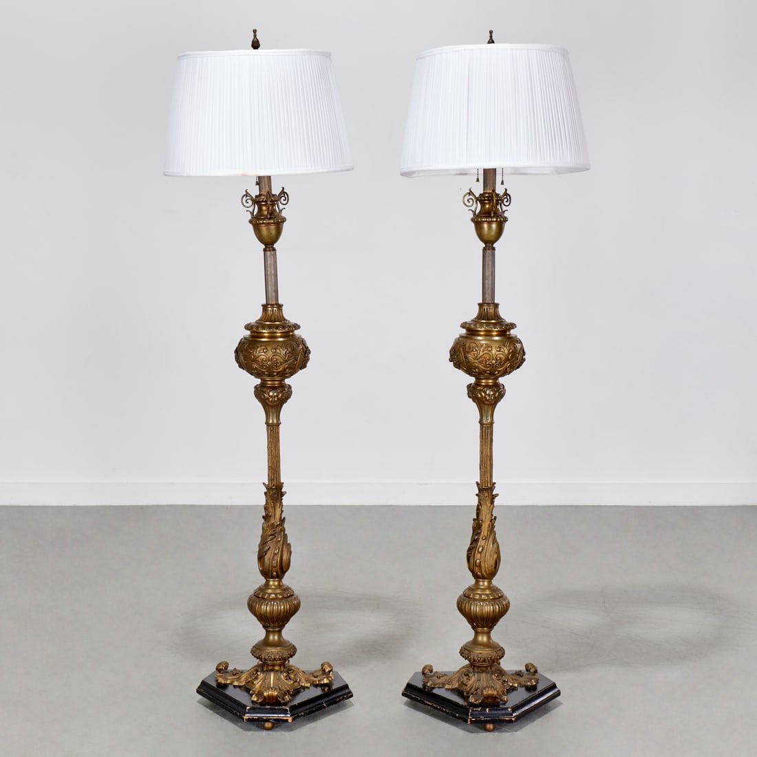 Pair Italian Baroque style brass floor lamps (1 of 6)