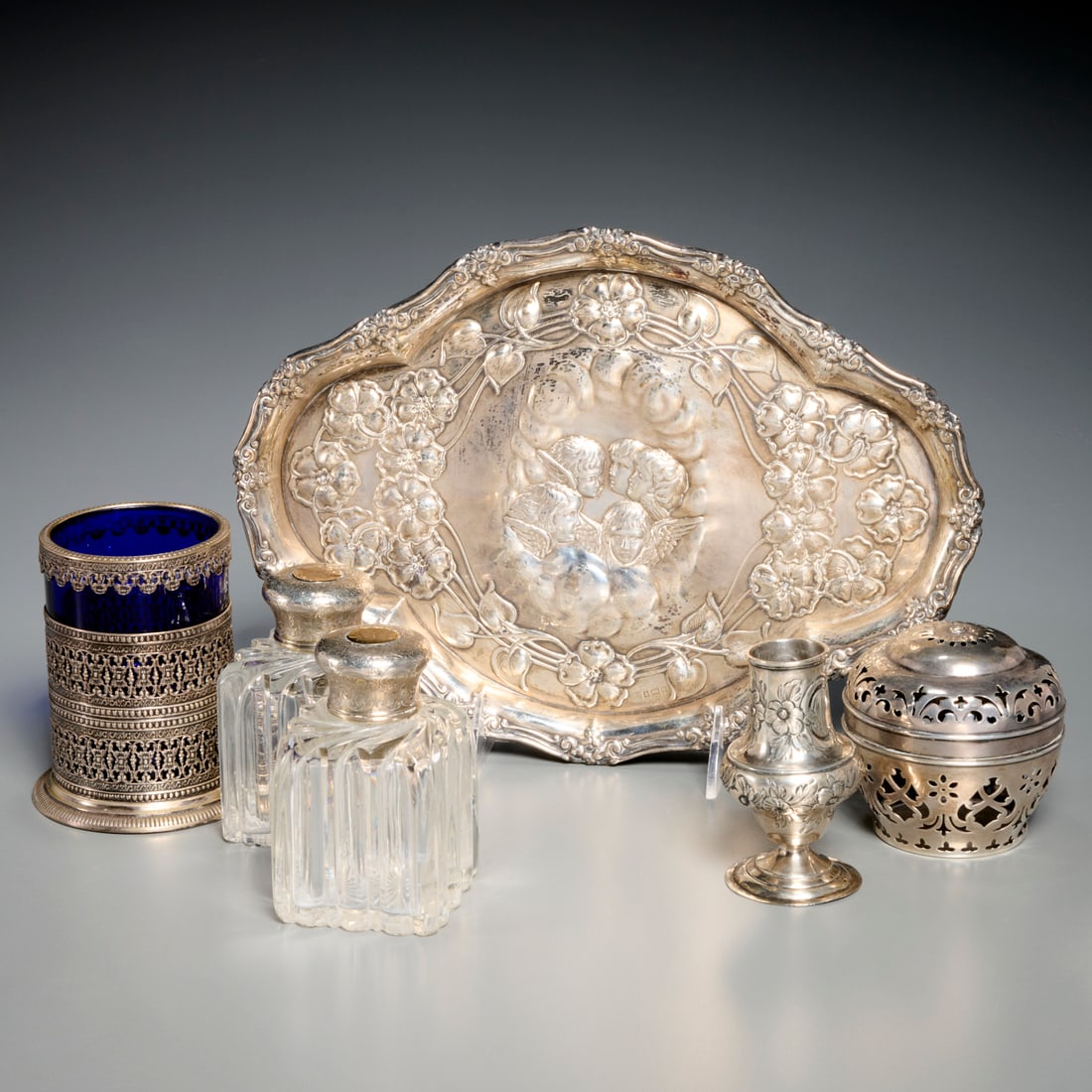 Group (6) mostly English silver table items (1 of 8)