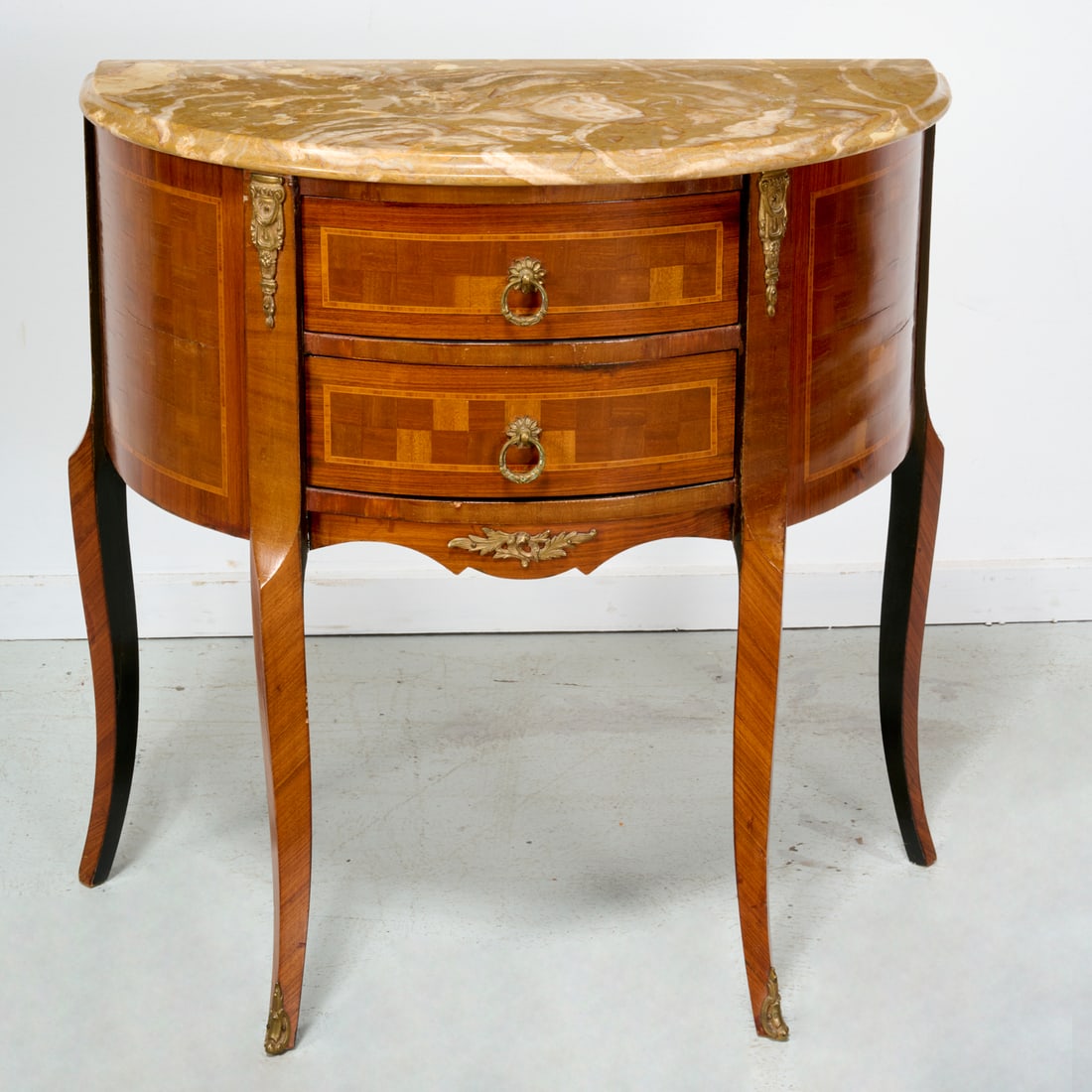 Louis XV style parquetry demilune commode (1 of 8)