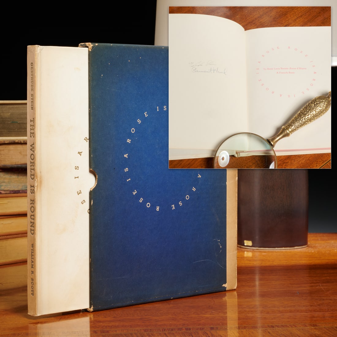 Gertrude Stein, signed limited edition: Gertrude Stein, signed limited edition, The World Is Round. William R. Scott, New York, 1939, from and un-numbered edition of 250, signed by Stein and illustrator Clement Hurd, hardcover in slipcase,