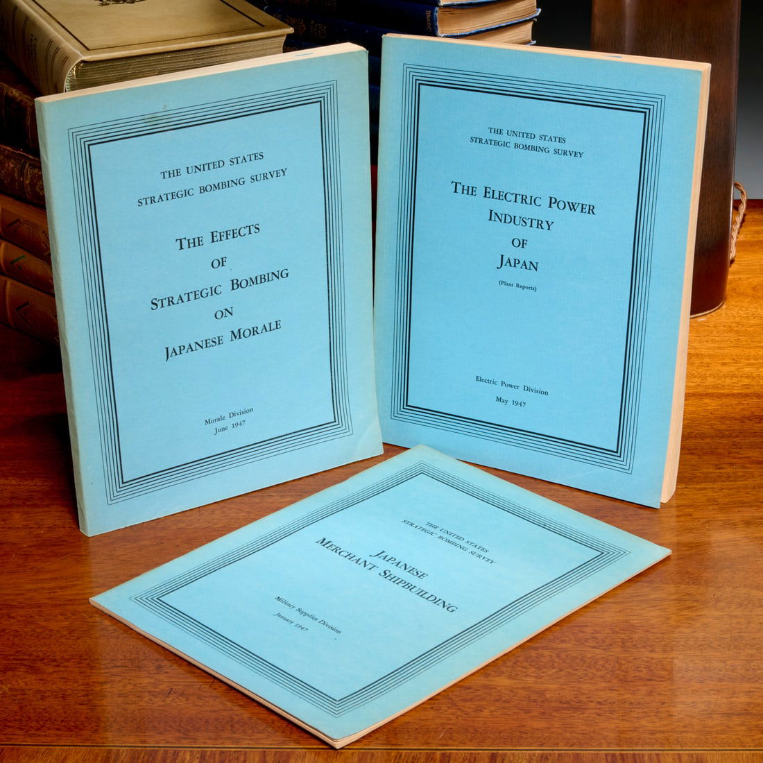 The U.S. Strategic Bombing Survey, (3) vols., 1947: The U.S. Strategic Bombing Survey, (3) vols., 1947, U.S. Government Printing Office, incl. "The Effects of Strategic Bombing on Japanese Morale", "The Electric Power Industry of Japan", with multiple
