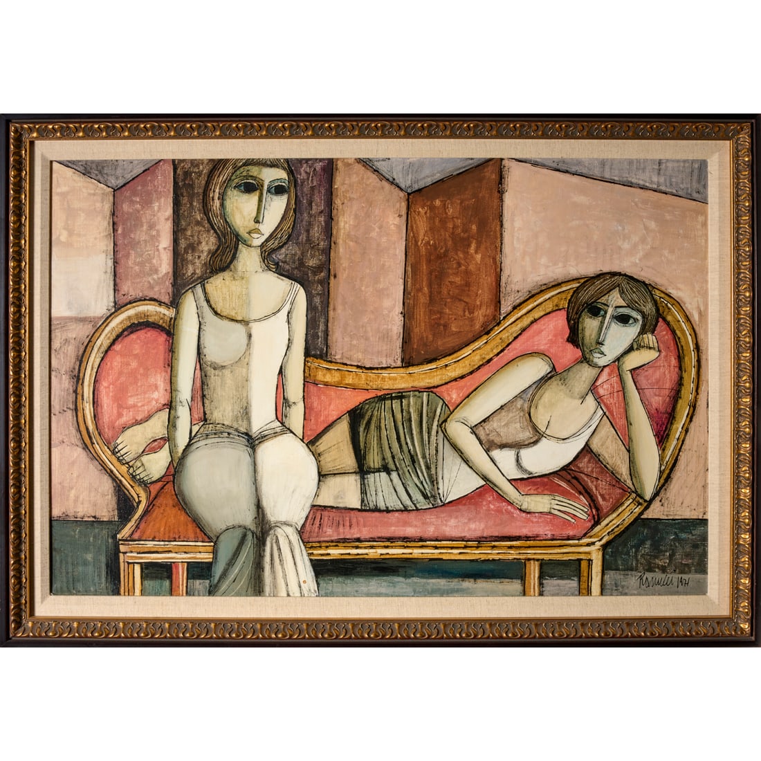 Lucio Ranucci, oil on canvas, 1971: Lucio Ranucci, oil on canvas, 1971, Lucio Ranucci (Italian, 1925-2017), Two Women, signed and dated lower right, 23.5"h x 35.5"w (sight), 28.5"h x 40.5"w (frame)