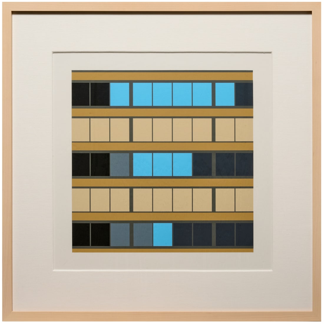 Julian Opie, screenprint, 2017: Julian Opie, screenprint, 2017, Julian Opie (British, b. 1958), "Office Windows E1", silkscreen on Somerset Satin, pencil signed and numbered 7/20 on verso, gallery label verso, matted and framed unde