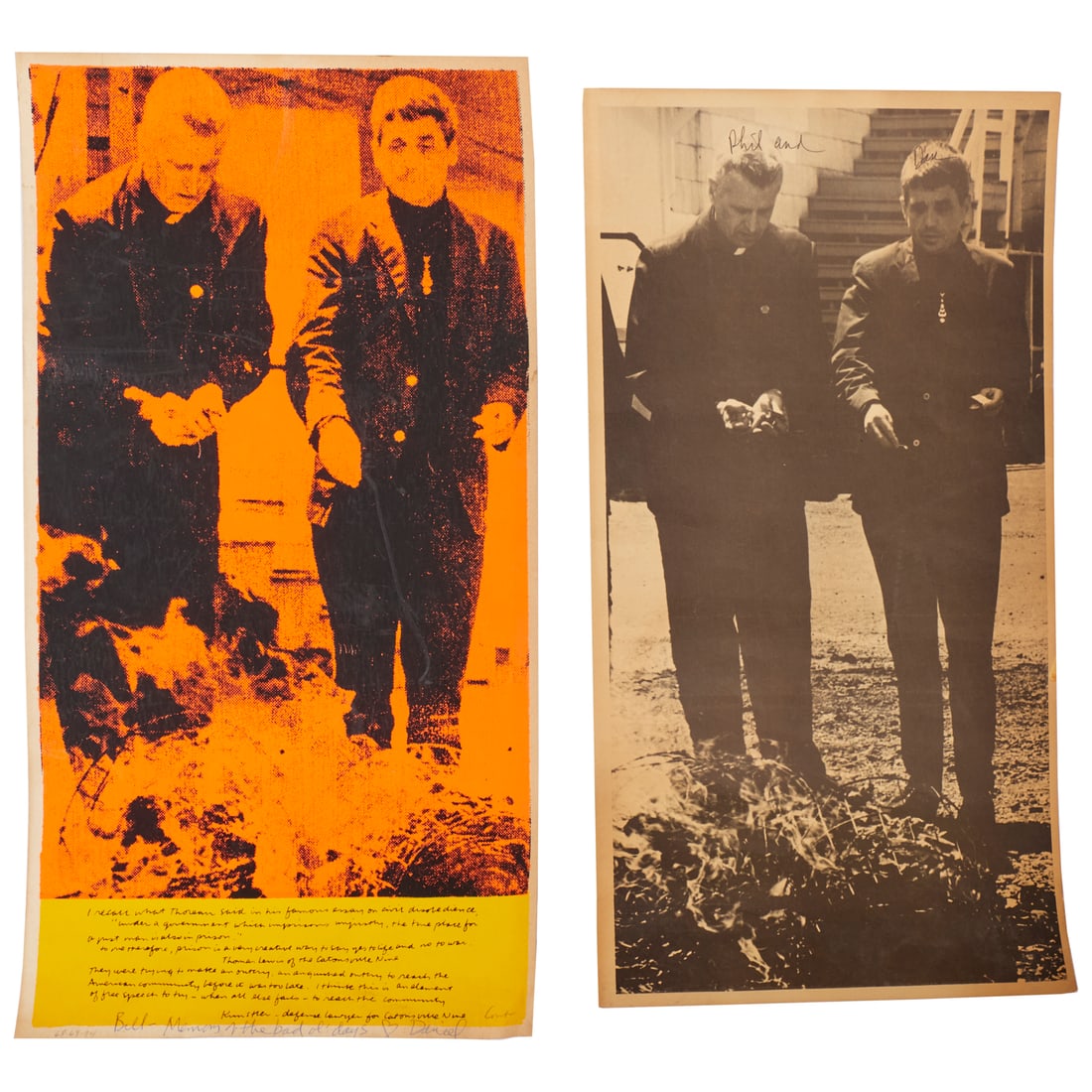 Corita Kent, signed antiwar serigraph, 1969: Corita Kent, signed antiwar serigraph, 1969, Corita Kent (Sister Mary Corita) (American, 1918-1986), "Phil and Dan", silkscreen on stiff paper, signed "Corita" lower right, and also inscribed and