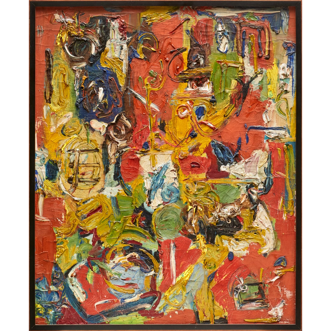 Gandy Brodie, oil on canvas: Gandy Brodie, oil on canvas, Gandy Brodie (American, 1924-1975), Untitled Abstract, oil on canvas with heavy impasto, no signature detected, previous owner's label verso, 22.5"h x 18.5"w (sight), 23.5