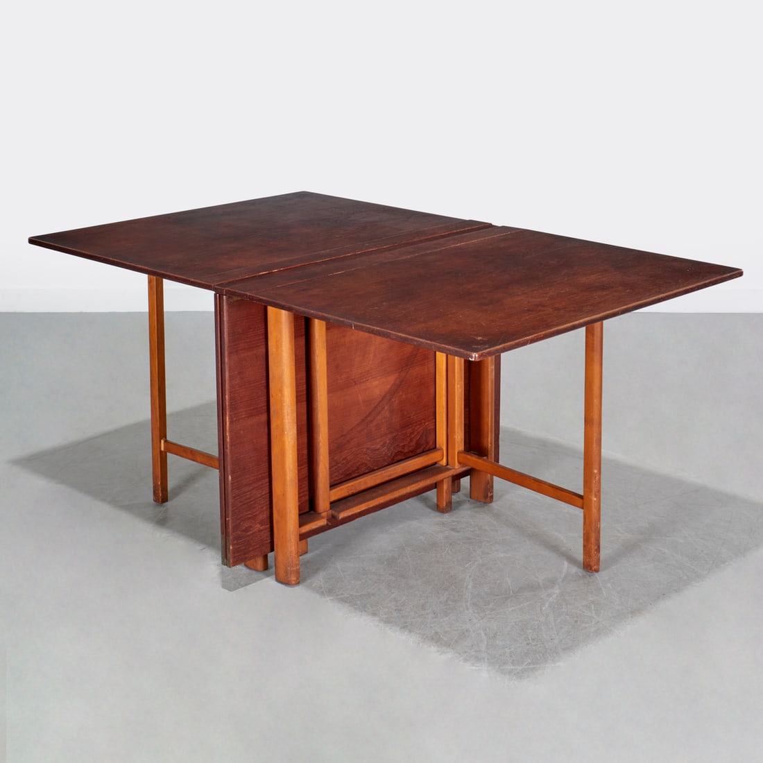 Bruno Matthson (attrib), expansion dining table: Bruno Matthson (attrib), expansion dining table, Attributed to Bruno Matthson for Karl Mattson (Sweden, Mid 20th c.), "Maria Flap", gate leg dining table, no visible marks, 29.5"h x 39"w x 9"d (closed