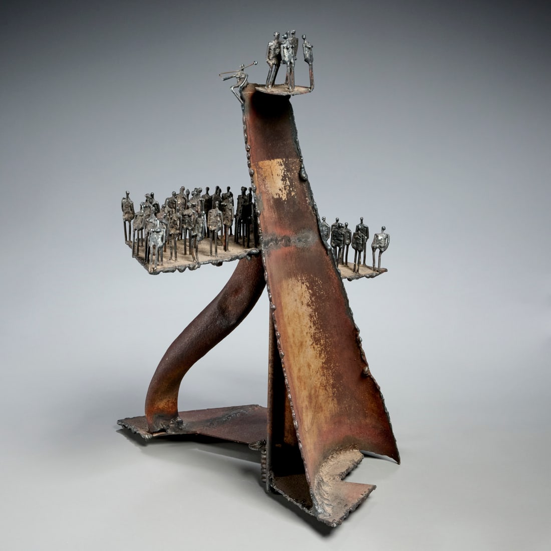Agnese Udinotti, welded steel sculpture: Agnese Udinotti, welded steel sculpture, Agnese Udinotti (Greek/American, b. 1940), Untitled, many small figures, no visible signature, 16"h x 12"w x 11"d Provenance: The Arthur J. Williams Collection