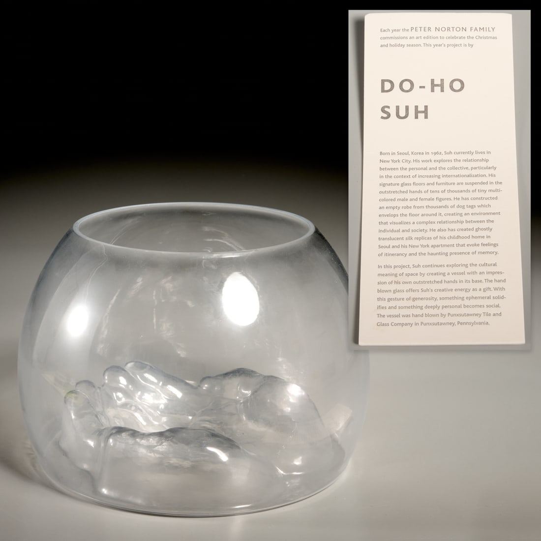 Do-Ho Suh, glass sculpture, 2004: Do-Ho Suh, glass sculpture, 2004, Do-Ho Suh (South Korean, b. 1962), Untitled bowl with molded cupped hands, hand-blown by Punxsutawney Tile and Glass Company, for the Norton Family Christmas Project,