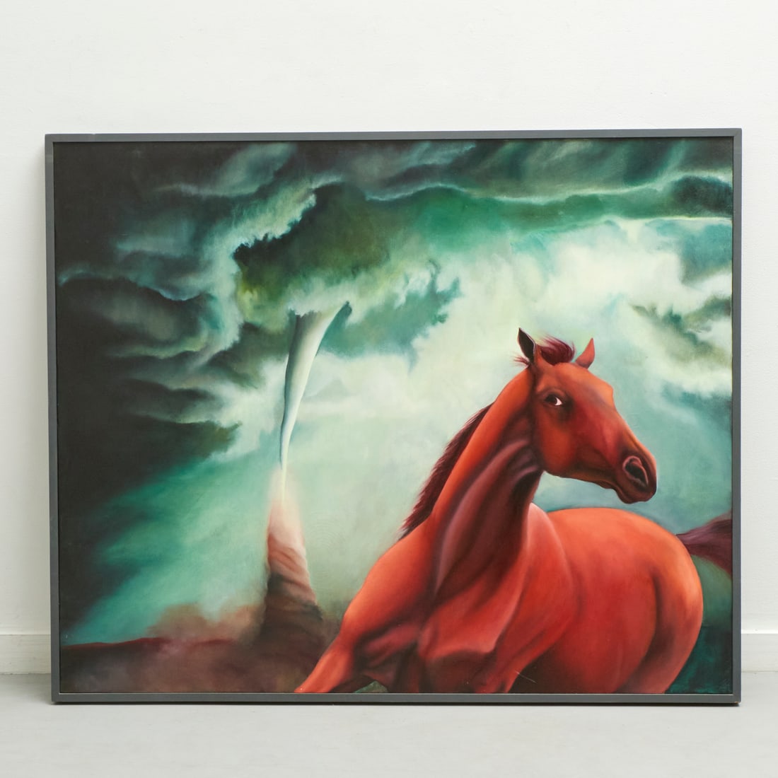 Mary Warner, large oil on canvas, 1983: Mary Warner, large oil on canvas, 1983, Mary Warner (American, b. 1948), "Twister", unsigned, gallery label verso, 46"h x 56"w (sight), 47.5"h x 57.5"w (frame) Provenance: A Private Collection: 314 We